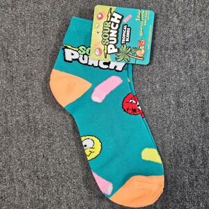 Sour Punch Tropical Blends Quarter Crew Socks Teal Orange Novelty Candy One Size